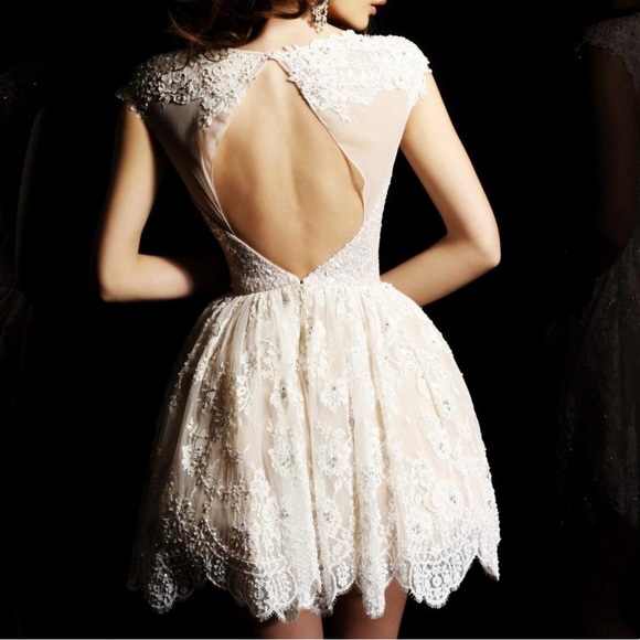 Sherri Hill Ivory mini sequin lace cocktail dress size 2 dress style #2957 - Picture 2 of 10